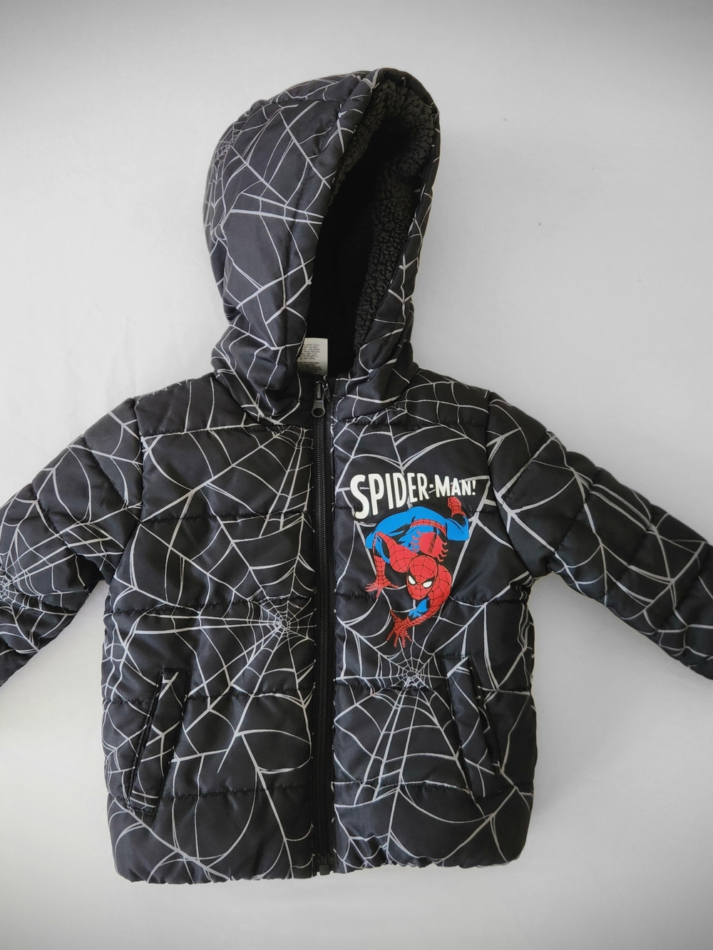 Marvel Spider-Man Black Hooded Puffer Jacket with Web Print